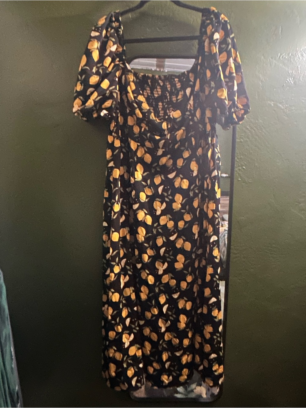 Cider Black Midi Dress with Yellow Floral Print